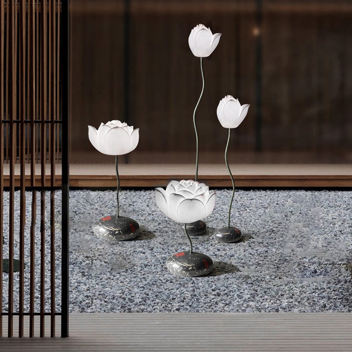 Iron Retro Multiple Sizes Lotus Flower Floor Lamp With Resin Base LED Standing Lamp