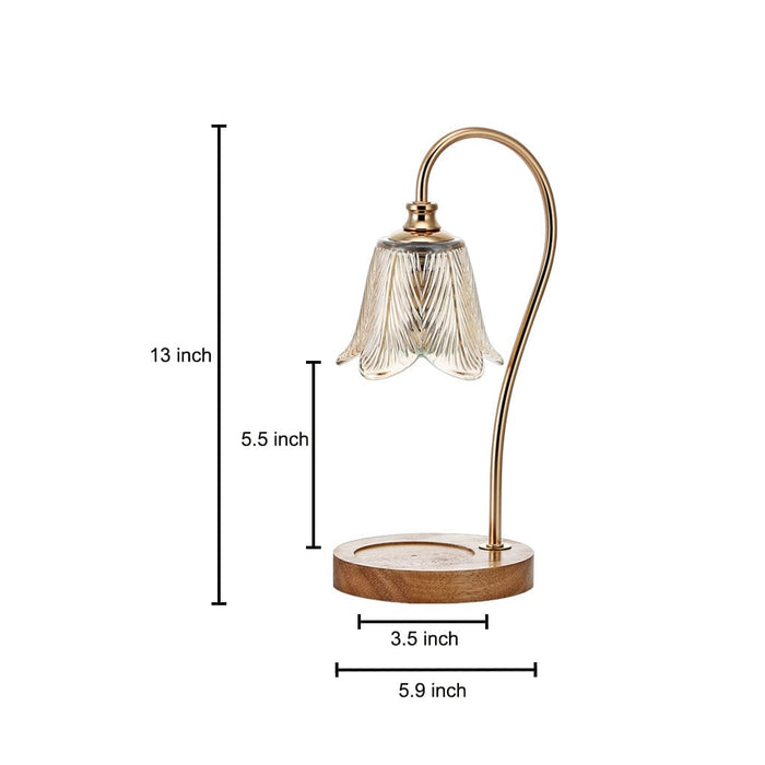 1-Light Glass Shade Candle Warmer Log Marble Table Lamp with Dimmer Switch
