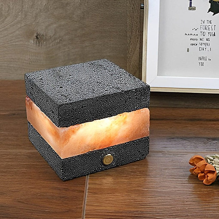 Round Square Rechargeable Volcanic Rock Himalayan Salt Table Lamp Mini LED Night Light