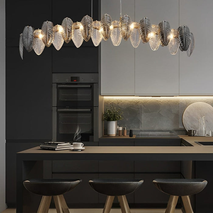 Romantic Creative Feathers Glass Three Step Dimming Modern Chandelier