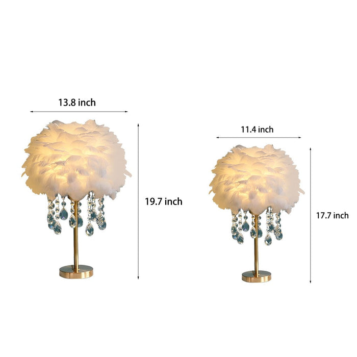 Fluffy Goose Feather Table Lamp With Crystal Tassels Nordic Bedside Lighting