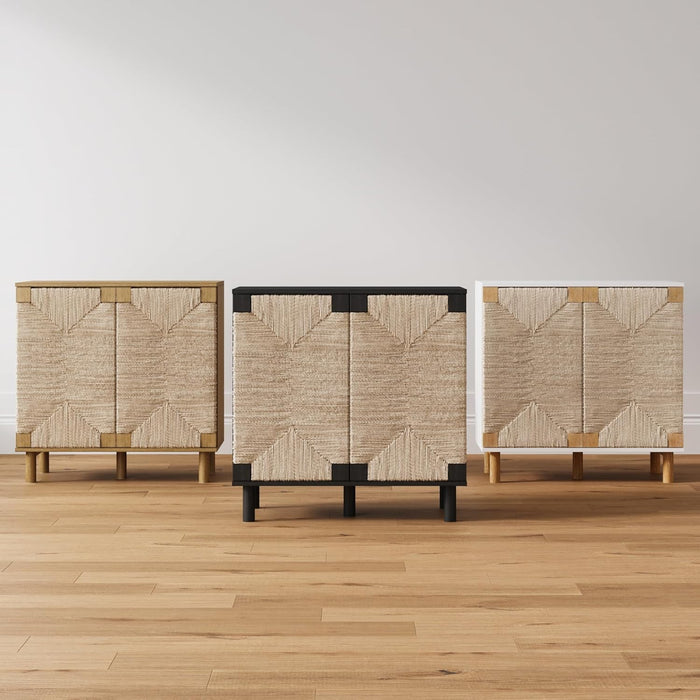 Nathan James Beacon Accent Natural Sideboard Storage Cabinet in Light Wood with Adjustable Interior Shelf and Seagrass Doors, for Hallway, Entryway or Dining Room, Light Brown
