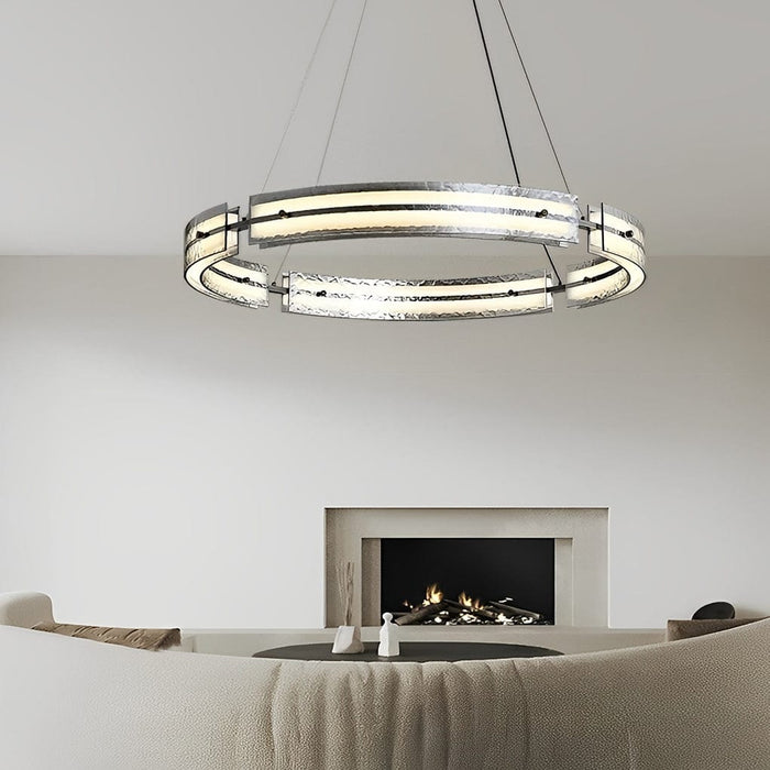 Circular Strip Copper Glass LED Stepless Dimming Nordic Chandelier