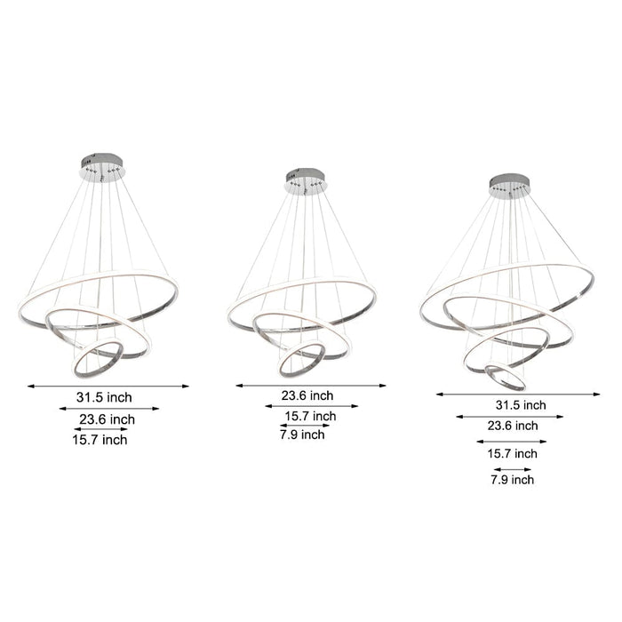 Contemporary Hanging 3/4-Light Tiered Ring Chandelier - Chrome