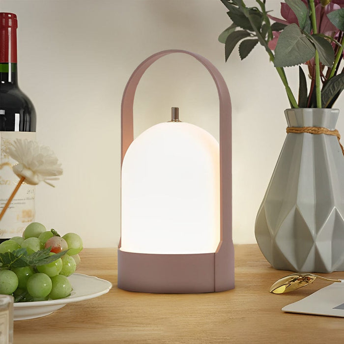 Electroplating Metal Portable Table Lamp With Arched Handle LED Touch Dimming Bedside Light