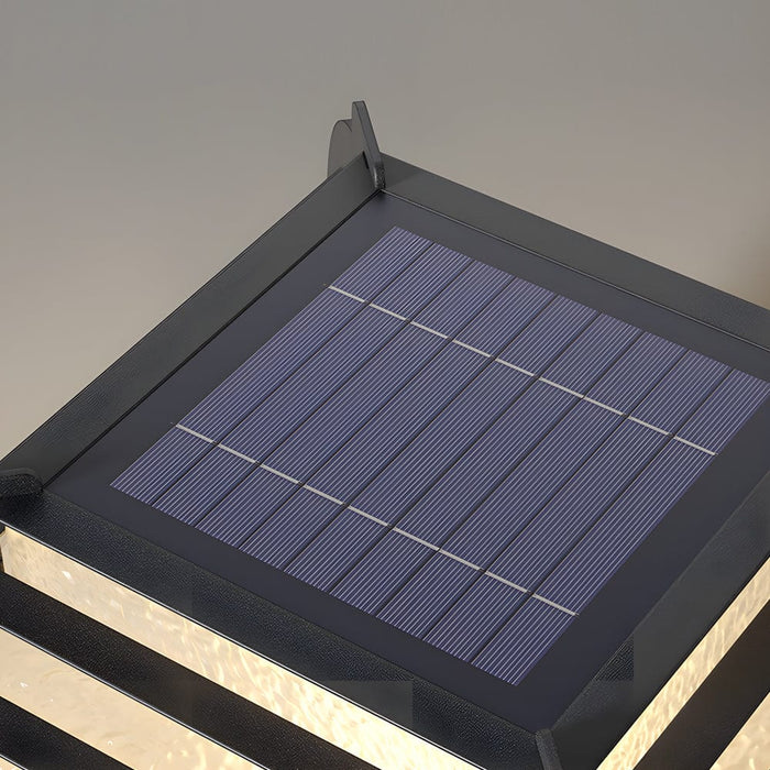 Square Lantern Waterproof LED Black Modern Solar Fence Post Lights