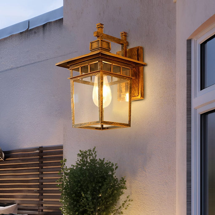 Pavilion Shaped Glass LED Waterproof Retro Outdoor Wall Lamp Wall Sconce Lighting without Bulb