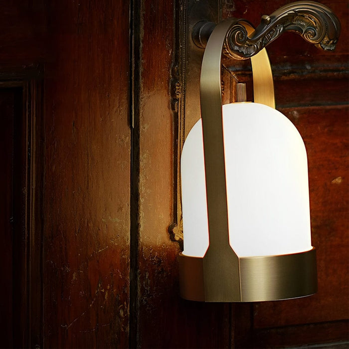 Electroplating Metal Portable Table Lamp With Arched Handle LED Touch Dimming Bedside Light