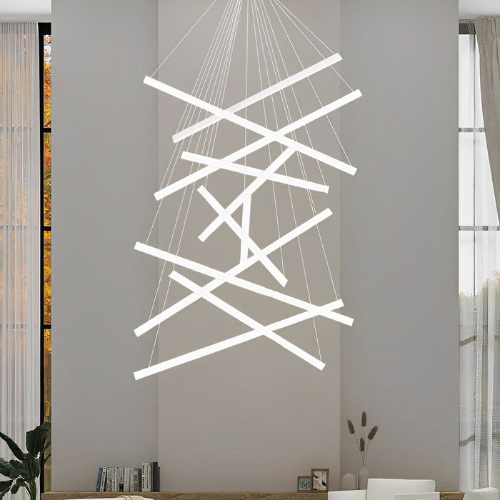 Minimalist Strip Chandelier - Stepless Dimming LED, Modern White Pendant Light, Contemporary Ceiling Fixture