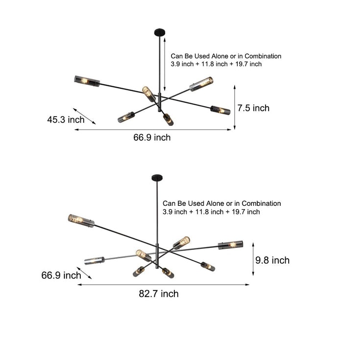 Industrial Sputnik Chandelier - Copper Linear Pendant Lights (6/8-Light)