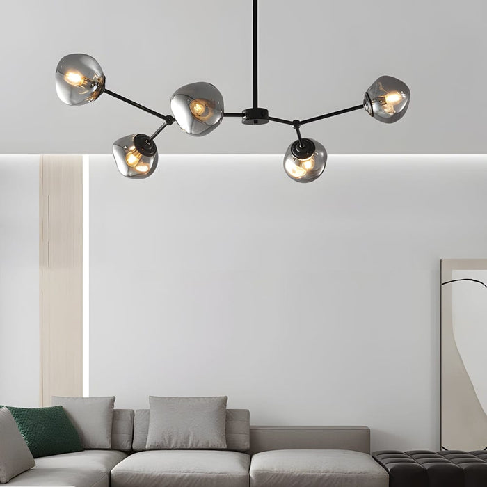 3/5/8-Light Molecule Dimpled Lava Glass Chandelier with Black Metallic Arms