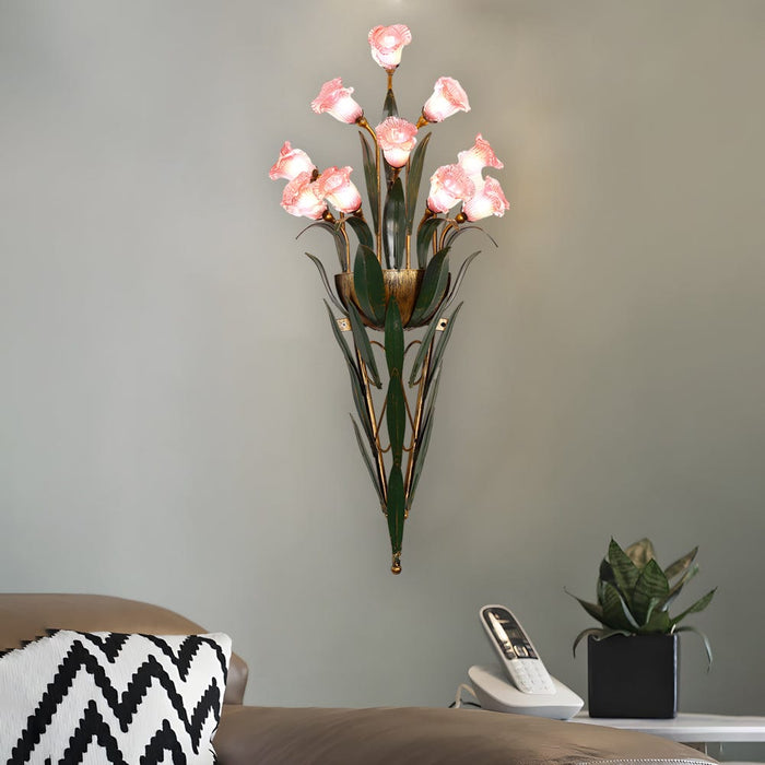 Bouquet Flowers Leaves 3 Step Dimming Pastoral American Style Wall Lamp