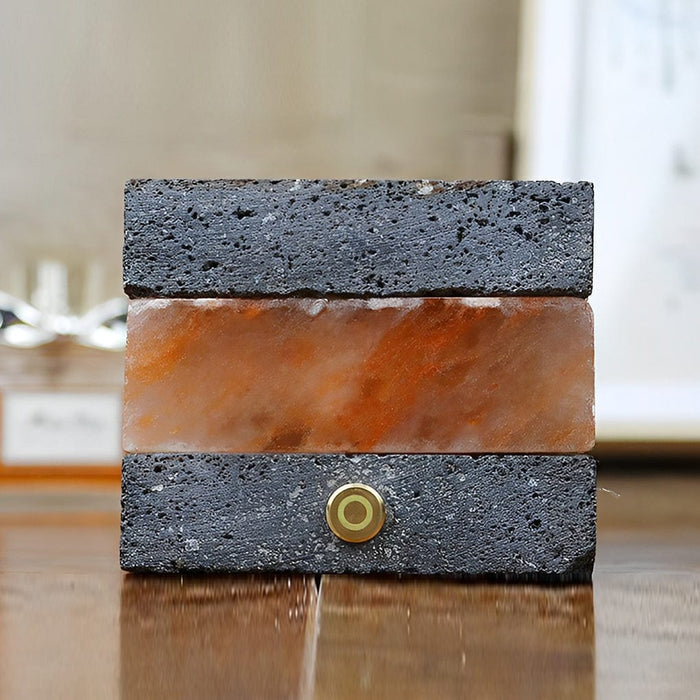 Round Square Rechargeable Volcanic Rock Himalayan Salt Table Lamp Mini LED Night Light