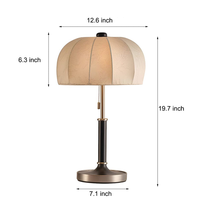 Vintage Wood Table Lamp with Fabric Dome Shade and Pull Switch