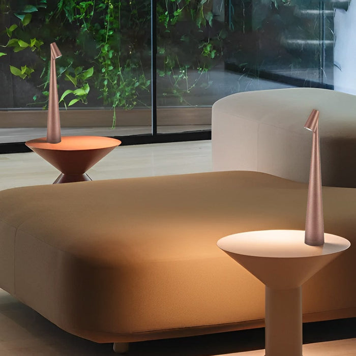 Slim Sculpting Conical Stem Table Lamp Downward-Sloping Head USB Rechargeable Task Lighting