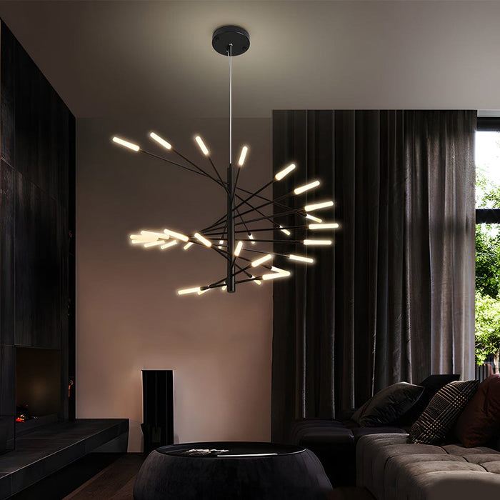 Modern Chandelier Rotating Fireworks. Black/Gold