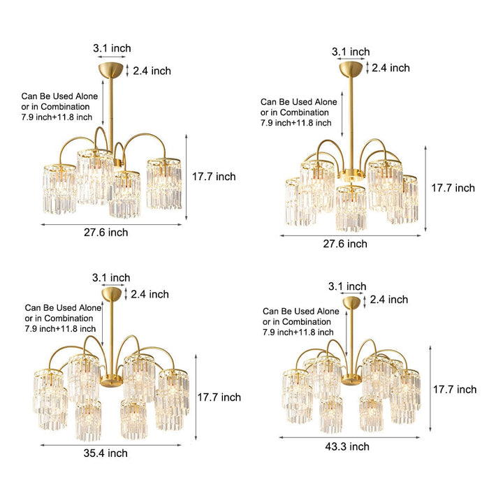 Crystal Shade Copper Curved Arms Luxury Post-Modern Chandelier Light