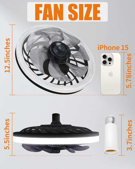 12 in. Light Socket Fan, Socket Fan Light, Remote Ceiling Fan with Light, Dimmable LED Bedroom Ceiling Fans, Kitchen Ceiling Fans with Lights-4-ErisView