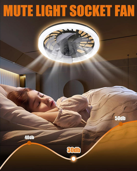 12 in. Light Socket Fan, Socket Fan Light, Remote Ceiling Fan with Light, Dimmable LED Bedroom Ceiling Fans, Kitchen Ceiling Fans with Lights-6-ErisView