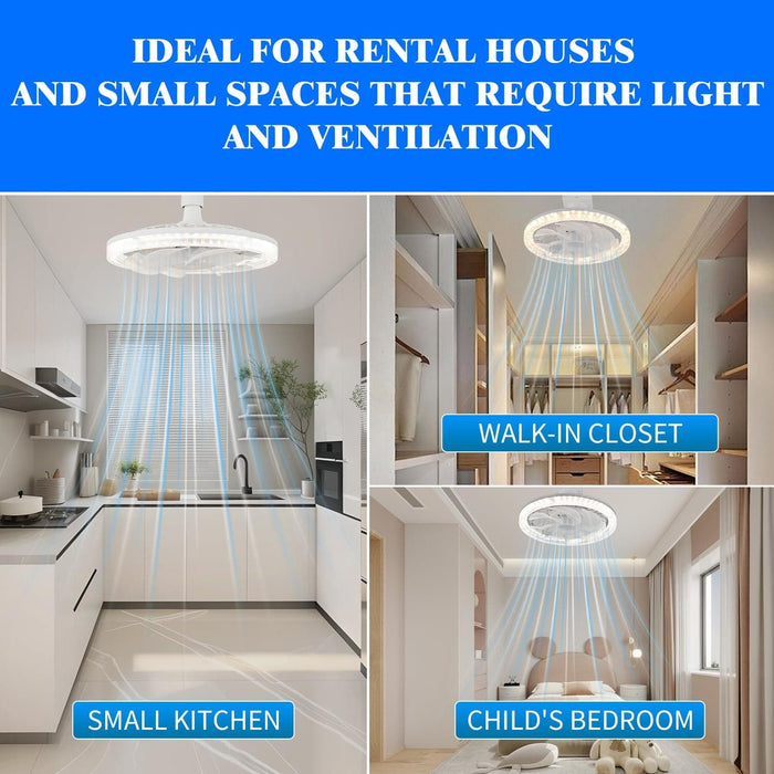 12 in. Screw In Socket Fan Light, Dimmable Light Socket Fan with Remote, Modern Flush Mount Low Profile Ceiling Fan for Bedroom Living Room Kitchen-4-ErisView