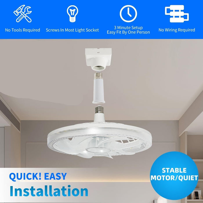 12 in. Screw In Socket Fan Light, Dimmable Light Socket Fan with Remote, Modern Flush Mount Low Profile Ceiling Fan for Bedroom Living Room Kitchen-5-ErisView