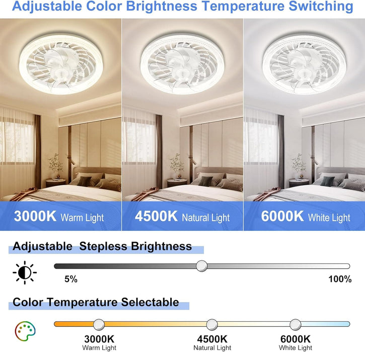 12 in. White Socket Ceiling Fan with Lights and Remote, Modern Flush Mount Ceiling Fan, Remote Control Ceiling Fans, Bedroom Ceiling Fans-2-ErisView