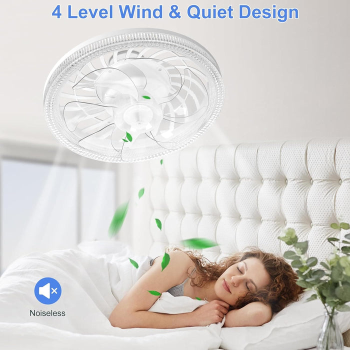 12 in. White Socket Ceiling Fan with Lights and Remote, Modern Flush Mount Ceiling Fan, Remote Control Ceiling Fans, Bedroom Ceiling Fans-6-ErisView