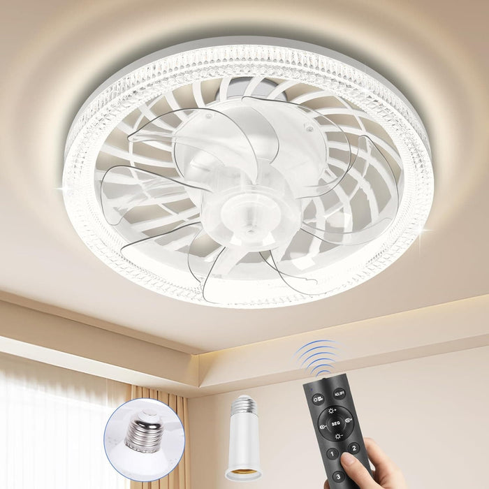 12 in. White Socket Ceiling Fan with Lights and Remote, Modern Flush Mount Ceiling Fan, Remote Control Ceiling Fans, Bedroom Ceiling Fans-1-ErisView