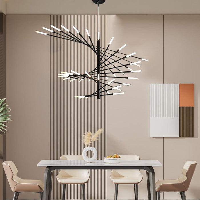 Modern Chandelier Rotating Fireworks. Black/Gold