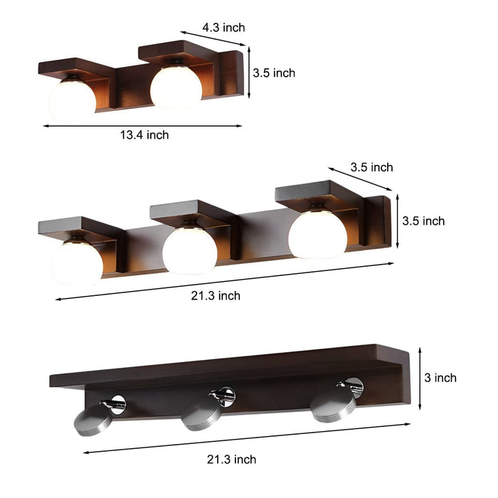 2/3 Lights Wood Adjustable Spotlights LED Vanity Light Mirror Bath Bar
