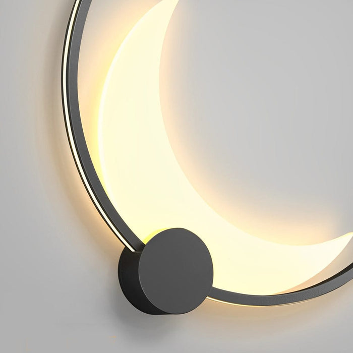 Round Moon Waterproof Black LED Wall Sconce Lighting Outdoor Wall Lamp