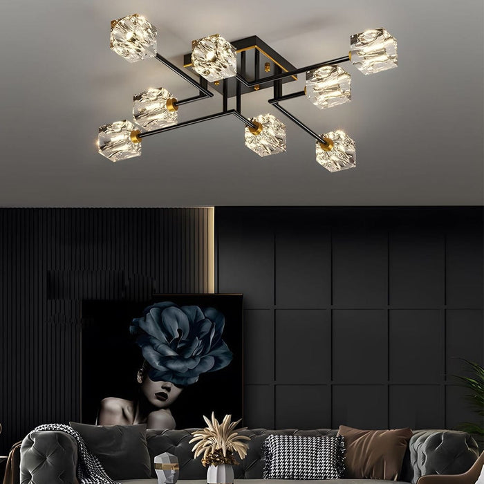 Modern Copper Crystal Cube Semi-Flush Mount Light Fixture. 4/6/8-Light