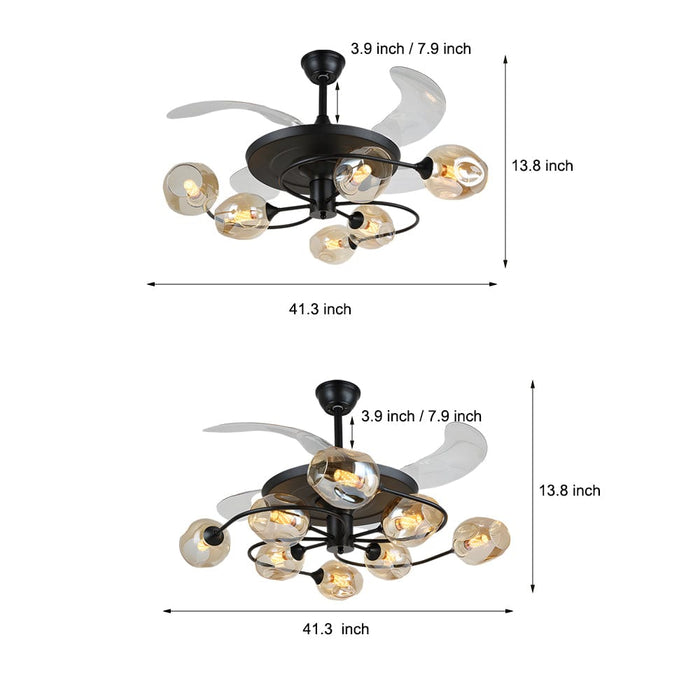 41-in 4 Blades Ceiling Fan Lights with 6/8-Light Glass Shades. Remote Control