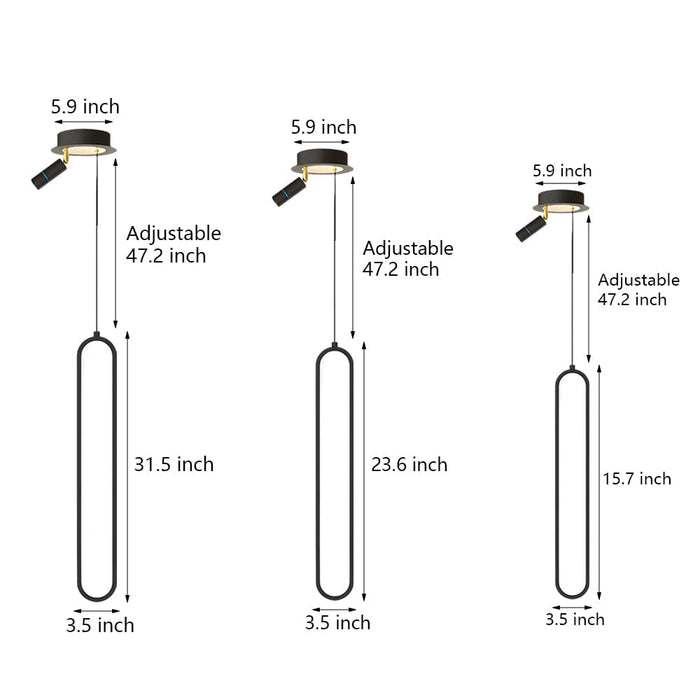 Oval Aluminum LED 3 Step Dimming Modern Pendant Lights with Spotlights