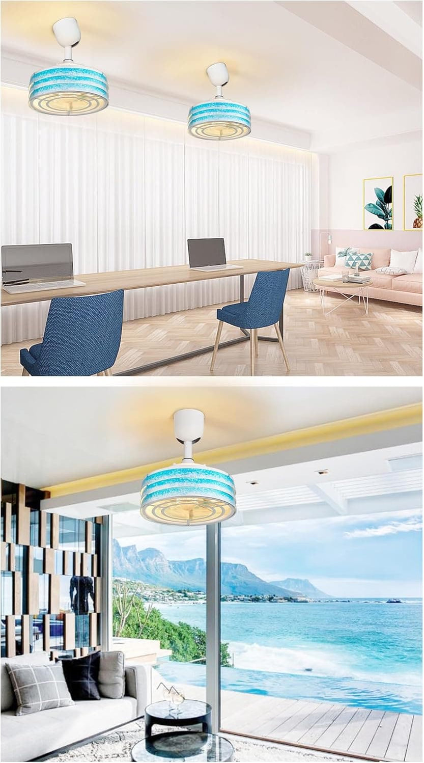Ocean Fan 12 in. Ocean Waves Design Caged Coastal Ceiling Fans with Dimmable Lig ...