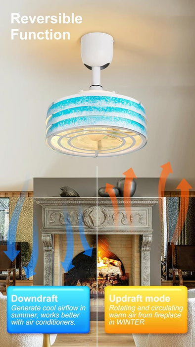 12 in. Ocean Waves Design Caged Coastal Ceiling Fans with Dimmable Light and Remote Control, Semi-Flush Mount Ceiling Fan for Bedroom Kitchen, Gazebo Fan-ErisView-04