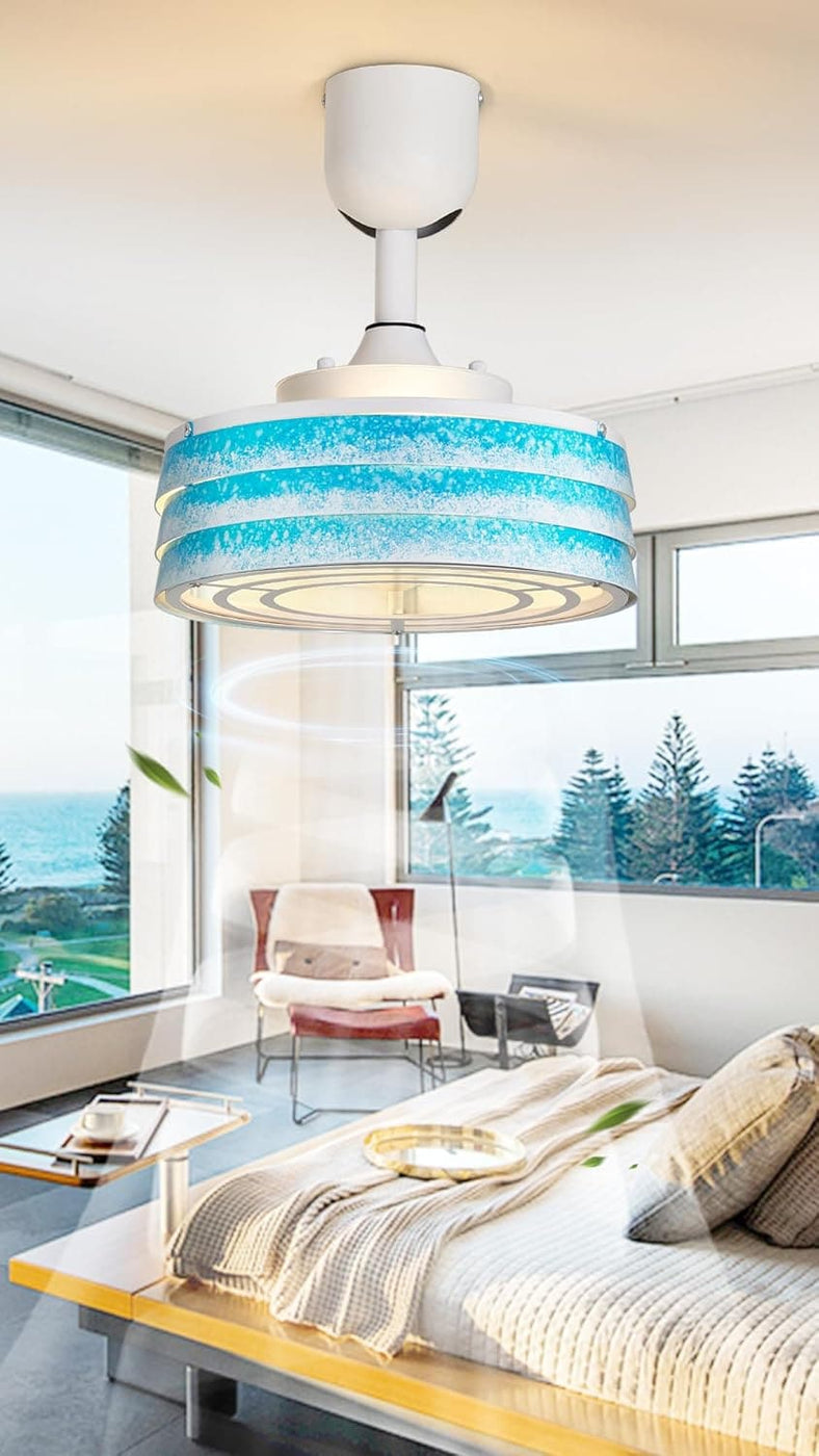 Ocean Fan 12 in. Ocean Waves Design Caged Coastal Ceiling Fans with Dimmable Lig ...
