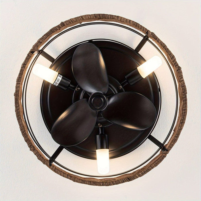 13 in. 3-Blade Drum Ceiling Fan with Woven Rattan Shade, Low Profile Ceiling Fan with Light and Remote Control-ErisView