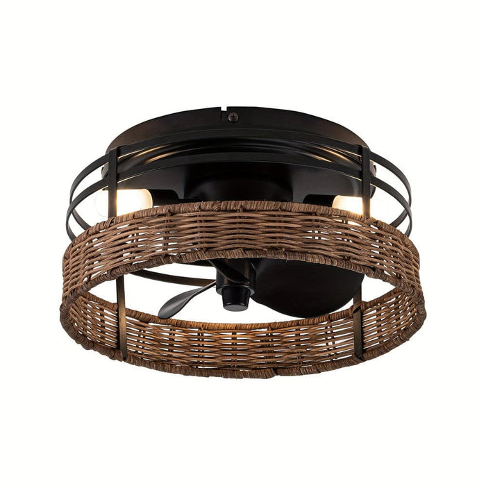 13 in. 3-Blade Drum Ceiling Fan with Woven Rattan Shade, Low Profile Ceiling Fan with Light and Remote Control-ErisView