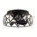 13 in. Black Modern Flush Mount Crystal Ceiling Fan with Light Remote Control-ErisView