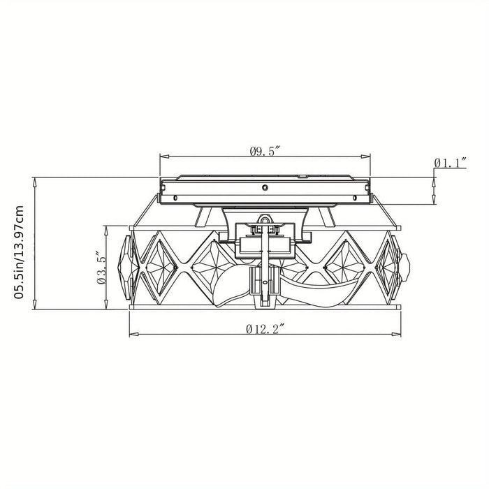 13 in. Black Modern Flush Mount Crystal Ceiling Fan with Light Remote Control-ErisView