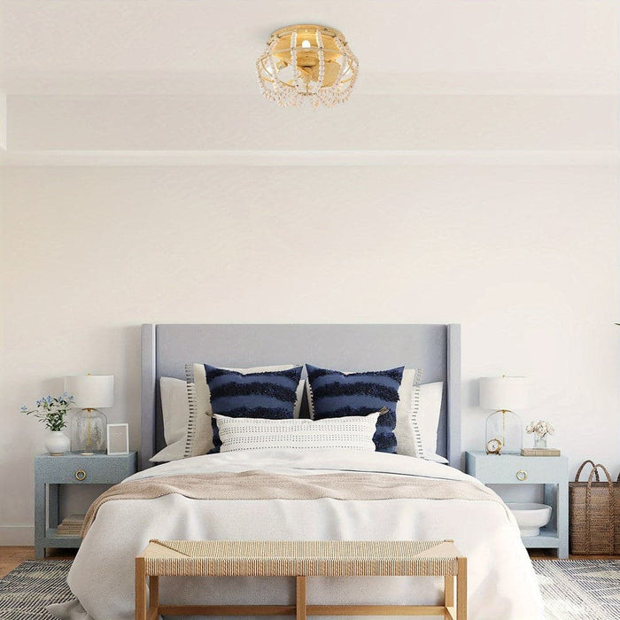 13 in. Bohemia Style Dome-Shaped Wood Beaded Ceiling Fan with Light Remote Control-ErisView