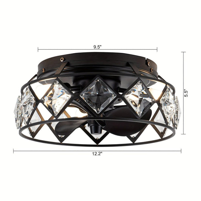 13 in. Bowl-Shaped Modern Flush Mount Ceiling Fan with Light Remote Control Reversible Blades Crystal Shade-ErisView