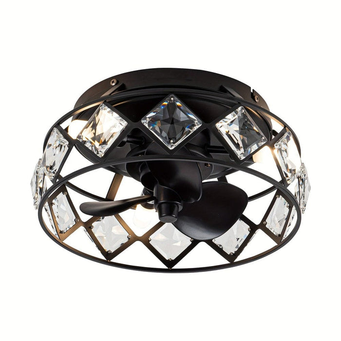 13 in. Bowl-Shaped Modern Flush Mount Ceiling Fan with Light Remote Control Reversible Blades Crystal Shade-ErisView