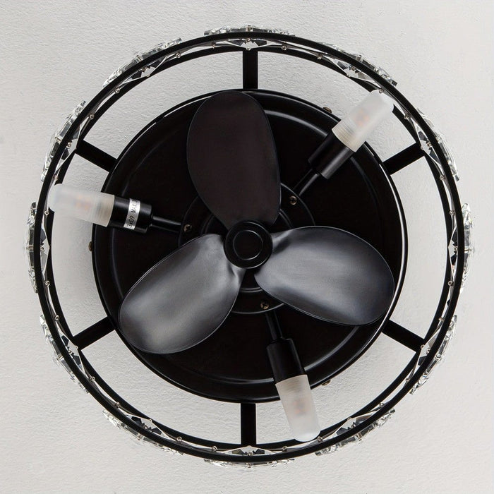 13 in. Bowl-Shaped Modern Flush Mount Ceiling Fan with Light Remote Control Reversible Blades Crystal Shade-ErisView