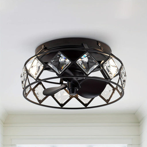 13 in. Bowl-Shaped Modern Flush Mount Ceiling Fan with Light Remote Control Reversible Blades Crystal Shade-ErisView