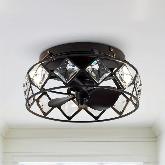 13 in. Bowl-Shaped Modern Flush Mount Ceiling Fan with Light Remote Control Reversible Blades Crystal Shade-ErisView