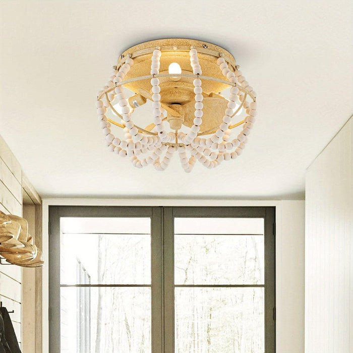 13 in. Farmhouse Small Flush Mount Ceiling Fan with Light Kit Remote Caged Frame-ErisView
