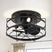 13 in. Industrial Black Flush Mount Ceiling Fan with Remote Control, Small Round Industrial Caged Ceiling Fan-ErisView