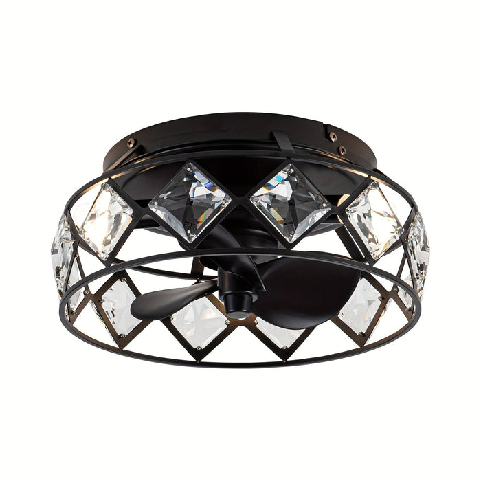 13 in. Modern Reversible Crystal Ceiling Fan, Black Flush Mount Ceiling Fan with Light Remote-ErisView